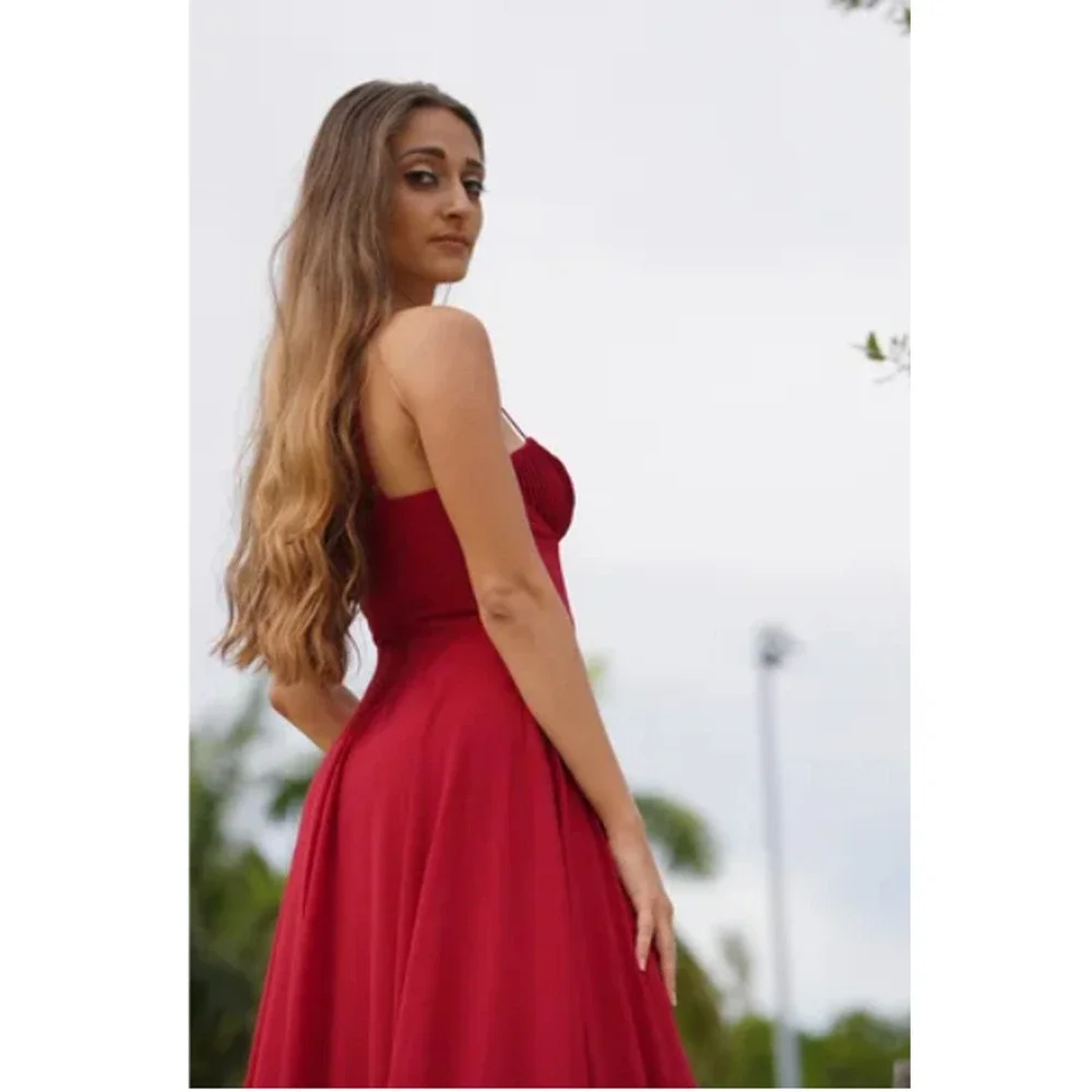 Lulus Cause for Commotion Red Pleated Bustier Maxi Dress Size M - Picture 7 of 14